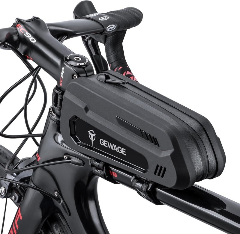 GEWAGE Bike Bag Bicycle Front Frame Bag Bike Phone Holder Bike Phone Bag Top Tube Bag Handlebar Bags Bike Accessories for Mountain Road Bike, Black - Image 1